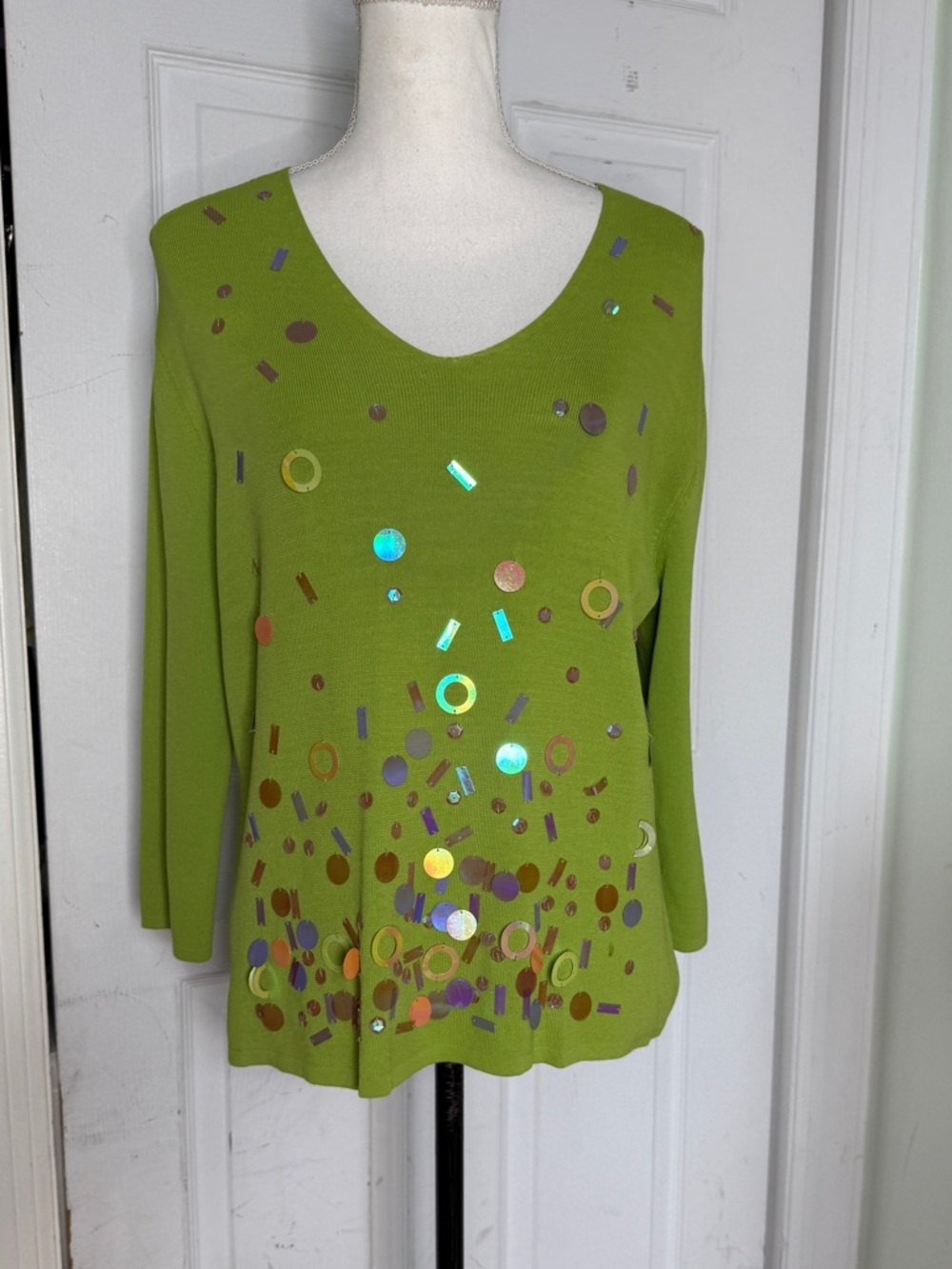 Y2K Kikit by Maurice Sasson Abstract Colorful Sequin in Apple Green Knit